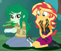 Size: 3856x3214 | Tagged: safe, artist:gmaplay, imported from derpibooru, sunset shimmer, wallflower blush, equestria girls, bonsai, cute, equestria girls specials, flowerbetes, good end, my little pony equestria girls: better together, my little pony equestria girls: forgotten friendship, outdoors, photo, shimmerbetes, solo