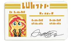 Size: 3490x1956 | Tagged: safe, artist:gmaplay, imported from derpibooru, sunset shimmer, equestria girls, cute, id card, license, my little pony equestria girls: better together, shimmerbetes, solo, sunset shimmer day