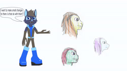 Size: 3840x2160 | Tagged: safe, imported from derpibooru, ocellus, pharynx, thorax, oc, anthro, changeling, snake, wolf, 33, ask, blue, boots, brown, clothes, gloves, hair, long gloves, q33, question, question 33, shapeshifter, shapeshifting, shoes, sonic oc, sonic the hedgehog (series)