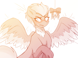 Size: 4129x3097 | Tagged: safe, artist:czu, imported from ponybooru, oc, oc only, oc:terracotta, hippogriff, blushing, cute, fangs, female, hippogriff oc, imminent kissing, mistletoe, neck feathers, sketch, solo, surprised, sweat, sweatdrop, talons