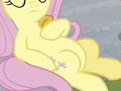 Size: 961x722 | Tagged: safe, imported from derpibooru, screencap, fluttershy, pegasus, pony, 2 4 6 greaaat, belly, cropped, hoof on chest, lying down, on back, pictures of bellies, round belly, solo