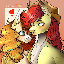 Size: 1000x1000 | Tagged: safe, artist:legendaryshadee, imported from derpibooru, bright mac, pear butter, pony, brightbutter, female, male, shipping, straight