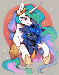 Size: 1160x1480 | Tagged: safe, imported from derpibooru, princess celestia, princess luna, ai content, ai generated, hug