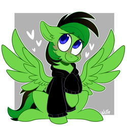 Size: 2048x2048 | Tagged: safe, artist:wutanimations, imported from derpibooru, oc, oc only, oc:ground writer, pegasus, pony, black hoodie, blushing, clothes, hoodie, smiling