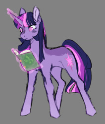 Size: 799x941 | Tagged: safe, artist:mysticalite, imported from derpibooru, twilight sparkle, pony, unicorn, book, gray background, horn, simple background, solo