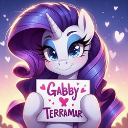 Size: 346x346 | Tagged: safe, imported from ponybooru, rarity, unicorn, ai content, ai generated, gabbymar, implied shipping, implied sparity, implied straight, shipper on deck, shipping