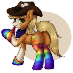 Size: 1920x1910 | Tagged: safe, artist:yutakira92, oc, oc only, pony, butt, clothes, cowboy hat, hat, looking at you, looking back, looking back at you, male, socks, stallion, striped socks