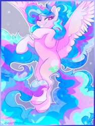 Size: 1536x2048 | Tagged: safe, artist:_candypone_, imported from derpibooru, oc, oc only, oc:lillith, pegasus, pony, colored wings, female, grin, heart, heart eyes, mare, multicolored hair, multicolored tail, multicolored wings, not izzy moonbow, one eye closed, pegasus oc, smiling, solo, tail, wingding eyes, wings, wink