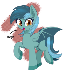 Size: 3309x3708 | Tagged: safe, artist:scandianon, imported from derpibooru, oc, oc only, oc:dusky, bat pony, pony, female, looking at you, mare, raised hoof, smiling, smiling at you, spread wings, wings