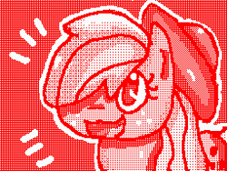 Size: 256x192 | Tagged: safe, artist:saturn, imported from derpibooru, applejack, earth pony, pony, cute, digital art, female, flipnote studio, limited palette, mare, pixel art, red background, simple background, solo