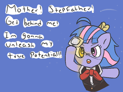 Size: 700x520 | Tagged: safe, artist:wanda, imported from derpibooru, wind sprint, pegasus, pony, clothes, cosplay, costume, dialogue, female, filly, foal, patch, ribbon, solo, uniform, yellow eyes