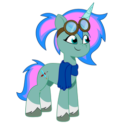 Size: 1200x1200 | Tagged: safe, artist:prixy05, imported from derpibooru, oc, oc only, oc:crystal blade, pony, unicorn, clothes, commission, commissioner:domsmad, female, g5, goggles, horn, mare, my little pony: tell your tale, scarf, simple background, solo, transparent background, vector