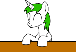 Size: 960x656 | Tagged: safe, artist:lonstecation, imported from derpibooru, oc, oc only, oc:lonstecation, pony, unicorn, cute, eyes closed, happy, horn, male, png, simple background, smiling, solo, stallion, table, transparent background