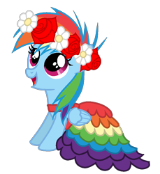 Size: 835x911 | Tagged: safe, artist:xxblueshy-bethanyxx, imported from derpibooru, rainbow dash, pegasus, pony, base used, clothes, cute, dashabetes, dress, female, filly, filly rainbow dash, floral head wreath, flower, flower filly, flower girl, flower girl dress, foal, open mouth, open smile, rainbow dash always dresses in style, simple background, smiling, solo, transparent background, younger