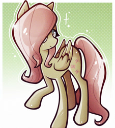 Size: 1225x1357 | Tagged: safe, artist:canarybun, imported from derpibooru, fluttershy, pegasus, pony, female, gradient background, mare, patterned background, solo, sparkles