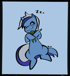 Size: 2015x2179 | Tagged: source needed, safe, artist:bouquetofmag, imported from derpibooru, minuette, oc, oc:anon, pony, unicorn, big pony, cute, horn, hug, onomatopoeia, sleeping, sleepy, solo, sound effects, zzz