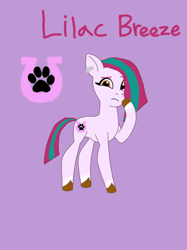 Size: 428x572 | Tagged: source needed, safe, artist:shucku, imported from derpibooru, oc, oc only, oc:lilac breeze, earth pony, pony, cutie mark, ear piercing, earth pony oc, female, g5, g5 oc, looking at you, mare, my little pony: tell your tale, offspring, parent:hitch trailblazer, parent:zipp storm, parents:stormblazer, piercing, tail, tell your tale accurate, title card, two toned mane, two toned tail, unshorn fetlocks