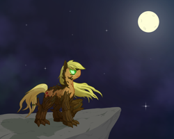 Size: 1994x1593 | Tagged: safe, artist:siemensohm, imported from derpibooru, applejack, earth pony, original species, pony, timber pony, timber wolf, full moon, looking up, moon, solo, species swap, timberjack