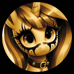 Size: 1024x1024 | Tagged: safe, imported from derpibooru, oc, oc only, pony, unicorn, ai content, ai generated, bust, collar, face paint, horn, long eyelashes, makeup, mascara, prompter:ryonasexy67846, prompter:sexyryona, solo