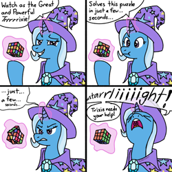 Size: 1920x1920 | Tagged: safe, artist:_butterscotch, imported from derpibooru, trixie, female, rubik's cube, solo, trixie is confused