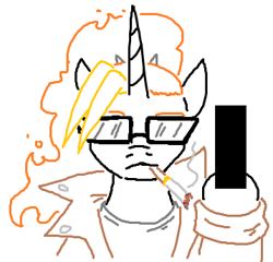 Size: 358x343 | Tagged: safe, artist:jargon scott, imported from derpibooru, oc, oc only, oc:dyx, alicorn, pony, bust, censor bar, censored, cigarette, female, looking at you, mare, middle finger, older, older dyx, simple background, smoking, solo, sunglasses, vulgar, white background