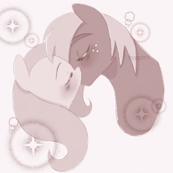 Size: 3000x3000 | Tagged: safe, artist:texacity, imported from derpibooru, big macintosh, fluttershy, earth pony, pegasus, pony, blushing, bust, cute, duo, duo male and female, eyes closed, female, fluttermac, height difference, kiss on the lips, kissing, male, mare, monochrome, shipping, signature, sparkles, stallion, straight