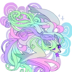 Size: 1058x1058 | Tagged: safe, artist:cutesykill, imported from derpibooru, princess celestia, alicorn, pony, alternate design, alternate hairstyle, alternate tailstyle, beanbrows, big ears, blue sclera, colored eyelashes, colored pinnae, colored sclera, colored teeth, eyebrows, eyelashes, female, long mane, long tail, looking away, looking to the left, mare, missing cutie mark, multicolored mane, multicolored tail, open mouth, partially open wings, purple eyelashes, purple eyes, purple teeth, sharp teeth, simple background, smoke, solo, sparkles, sparkly coat, sparkly mane, sparkly tail, tail, teeth, thick eyelashes, thin, three quarter view, white background, white coat, wings