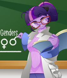 Size: 2560x3000 | Tagged: safe, artist:pretofusco, imported from derpibooru, sci-twi, twilight sparkle, human, equestria girls, book, chalk, chalkboard, female, gender, high res, solo, teacher, teaching