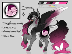 Size: 1600x1200 | Tagged: safe, artist:legendaryshadee, imported from derpibooru, oc, oc:shade peony, pegasus, pony, female, mare, reference sheet, solo