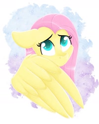 Size: 1417x1775 | Tagged: safe, artist:karzii, imported from derpibooru, fluttershy, pegasus, pony, big ears, big eyes, cute, female, frightened, large wings, solo, wings