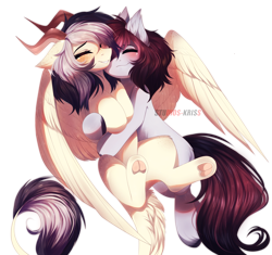 Size: 4787x4507 | Tagged: safe, artist:krissstudios, imported from derpibooru, oc, oc only, earth pony, pegasus, pony, horns, hug, simple background, transparent background