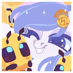 Size: 600x600 | Tagged: safe, artist:mifes, imported from derpibooru, oc, oc only, bee, insect, pony, blush lines, blushing, grin, minecraft, minecraft bee, one eye closed, smiling, solo