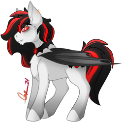 Size: 2247x2231 | Tagged: safe, artist:trashpanda czar, imported from derpibooru, oc, oc only, oc:solace, bat pony, bat pony oc, bat wings, cheek fluff, chest fluff, cutie mark, ear fluff, ear piercing, earring, eyebrows, eyebrows visible through hair, fangs, jewelry, male, medibang paint, piercing, signature, simple background, slit pupils, stallion, transparent background, wings