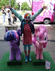 Size: 447x577 | Tagged: safe, imported from derpibooru, pinkie pie, rainbow dash, twilight sparkle, human, irl, irl human, photo, target demographic, vriendschap tour