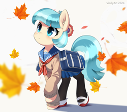 Size: 2034x1797 | Tagged: safe, artist:vinilyart, imported from derpibooru, coco pommel, earth pony, pony, clothes, leaves, school uniform, solo