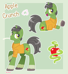 Size: 1628x1776 | Tagged: safe, artist:lullapiies, imported from derpibooru, oc, oc:apple crunch, pony, unicorn, clothes, horn, male, shirt, solo, stallion