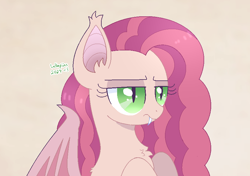 Size: 856x604 | Tagged: safe, artist:lullapiies, imported from derpibooru, oc, oc:lullapie, bat pony, pony, bust, female, mare, portrait, race swap, simple background, solo