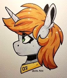 Size: 3181x3691 | Tagged: safe, artist:lrusu, imported from derpibooru, oc, oc only, oc:littlepip, pony, unicorn, fallout equestria, bust, clothes, eye clipping through hair, female, high res, horn, jumpsuit, marker drawing, painting, portrait, side view, solo, traditional art, unicorn oc, vault suit