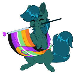 Size: 2000x2000 | Tagged: safe, artist:silkensaddle, derpibooru exclusive, imported from derpibooru, oc, oc only, oc:poison trail, earth pony, earth pony oc, flag, simple background, smiling, transparent background