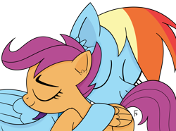 Size: 4445x3303 | Tagged: safe, artist:frownfactory, imported from derpibooru, rainbow dash, scootaloo, pegasus, pony, female, filly, foal, hug, mare, simple background, smiling, transparent background