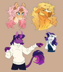 Size: 2360x2691 | Tagged: safe, artist:angstyram, imported from derpibooru, applejack, fluttershy, rarity, twilight sparkle, anthro, earth pony, pegasus, pony, unicorn, horn