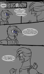 Size: 2200x3641 | Tagged: safe, artist:somber, imported from derpibooru, oc, oc:gaela, oc:sapphire horizons, griffon, comic:birds and caps, fallout equestria, comic, female