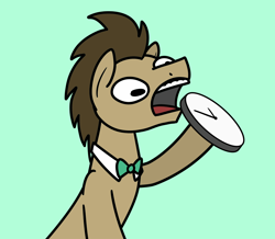 Size: 2048x1784 | Tagged: safe, artist:ewoudcponies, imported from derpibooru, doctor whooves, time turner, earth pony, pony, clock, green background, male, open mouth, simple background, solo, stallion