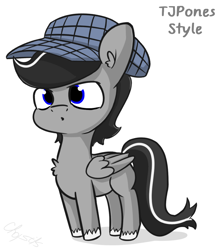 Size: 1250x1421 | Tagged: safe, artist:chopsticks, imported from derpibooru, oc, oc only, oc:chopsticks, pegasus, pony, :o, chest fluff, ear fluff, hat, male, open mouth, pegasus oc, simple background, smol, style emulation, unshorn fetlocks, white background, wings