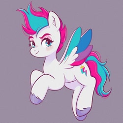 Size: 700x700 | Tagged: safe, artist:kuroartss, imported from derpibooru, zipp storm, pegasus, pony, blush sticker, blushing, colored wings, ear fluff, female, g5, looking at you, mare, multicolored wings, smiling, smiling at you, solo, spread wings, tail, unshorn fetlocks, wings