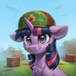 Size: 1024x1024 | Tagged: safe, imported from derpibooru, twilight sparkle, ai content, ai generated, generator:pony diffusion v6 xl, generator:stable diffusion, hat, minecraft, prompter:thelight3d