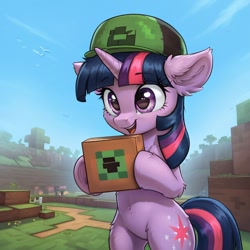 Size: 1024x1024 | Tagged: safe, imported from derpibooru, twilight sparkle, ai content, ai generated, generator:pony diffusion v6 xl, generator:stable diffusion, hat, minecraft, prompter:thelight3d