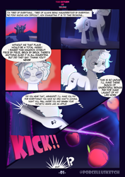 Size: 4961x7016 | Tagged: safe, artist:porcellus, imported from derpibooru, oc, pony, comic:the return of selene, alternate universe, comic, simple background, solo, speech bubble, text