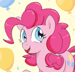 Size: 788x756 | Tagged: safe, artist:kleyime, pinkie pie, earth pony, pony, balloon, looking at you, ms paint, pigtails, solo