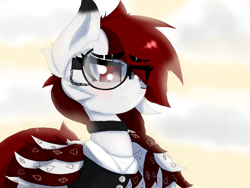 Size: 4000x3000 | Tagged: safe, artist:ponersarecute, imported from derpibooru, oc, oc only, pegasus, clothes, collar, eyebrows, eyebrows visible through hair, femboy, glasses, male, markings, pegasus oc, shirt, spread wings, stallion, vest, wings